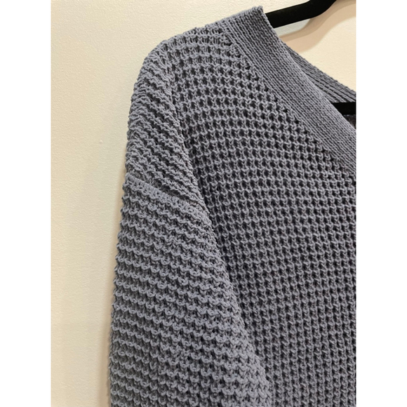 Moon & Madison Blue Waffle Knit Crop Cardigan S Vneck Preppy Beachy Lightweight - Picture 2 of 8